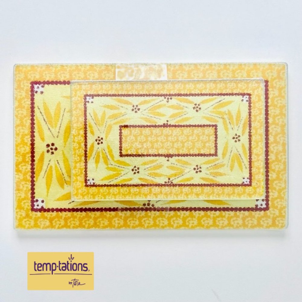 Temp-Tations Old World Yellow Tempered Glass Cutting Board Trivet Set Of Two